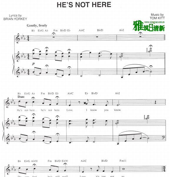 近乎正常 Next to Normal - He's not here钢琴伴奏谱 声乐谱
