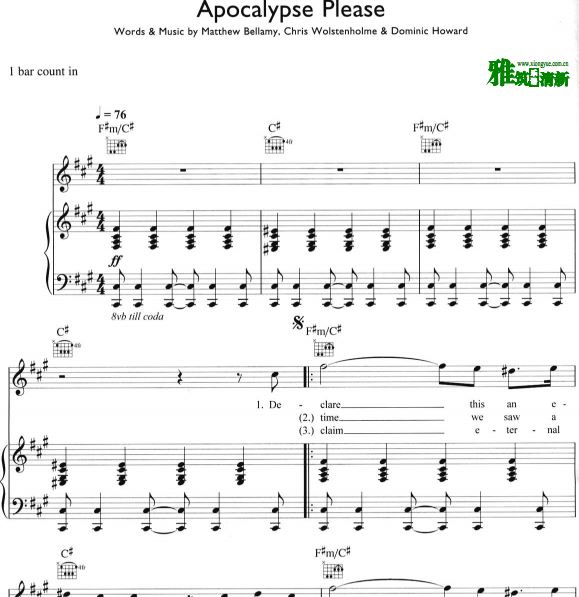 ruled by secrecy歌谱 钢琴伴奏谱 6页 缪斯乐队muse sing for