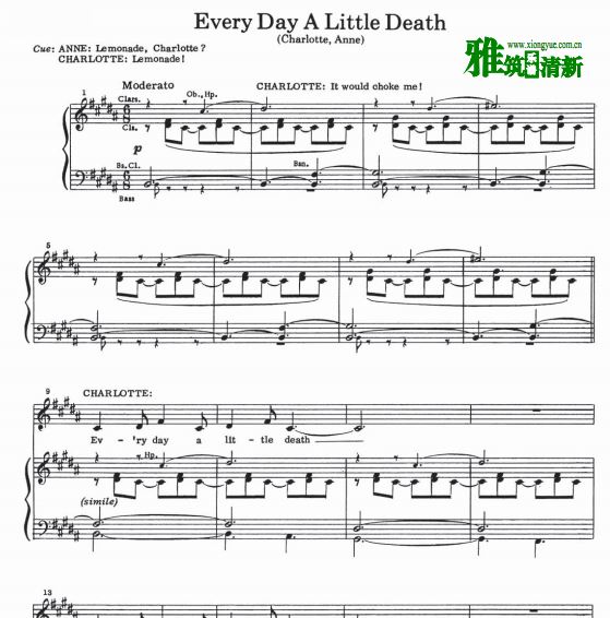 音乐剧小夜曲 Every Day A Little Death钢琴伴奏谱 声乐歌谱