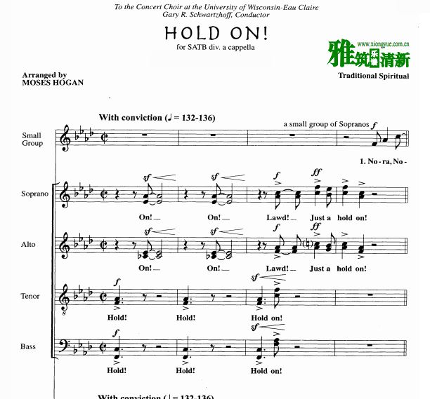 Hold On阿卡贝拉四声部混声合唱谱 SATB