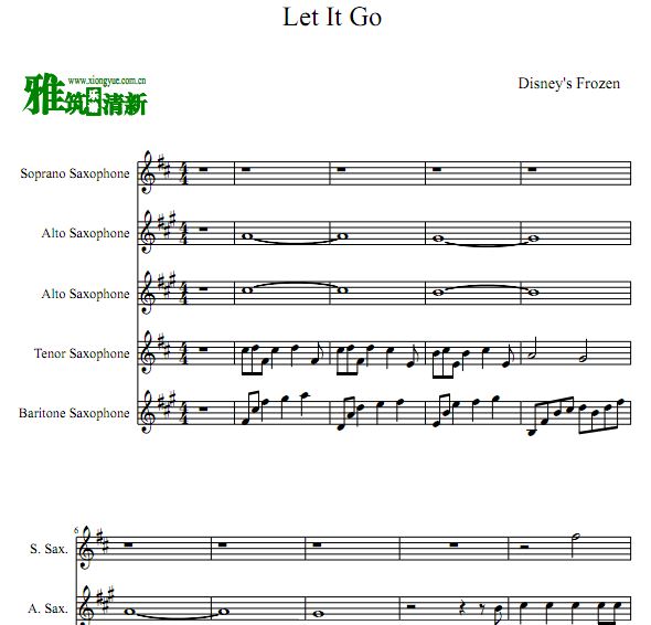 Let it go萨克斯五重奏谱