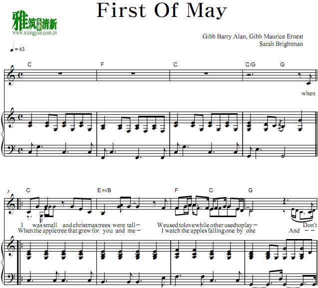  莎拉·布萊曼SARAH BRIGHTMAN - FIRST OF MAY钢琴伴奏谱