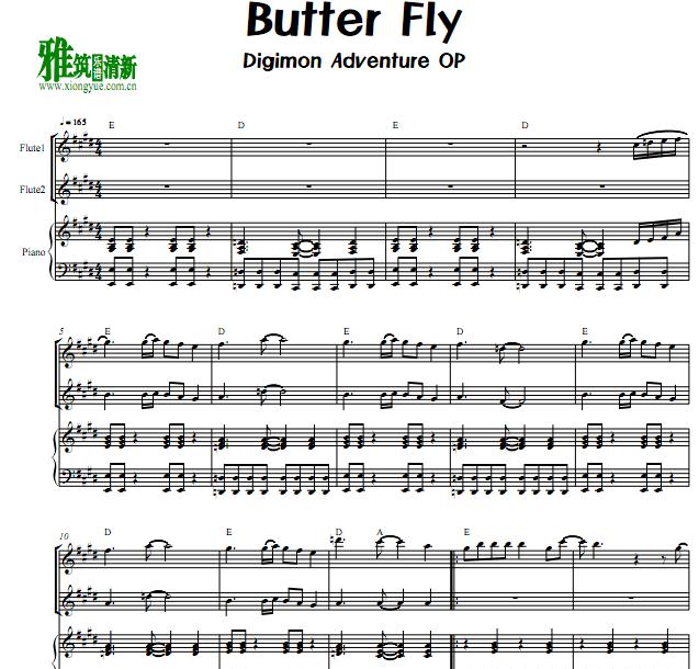 数码宝贝butterfly长笛钢琴三重奏谱