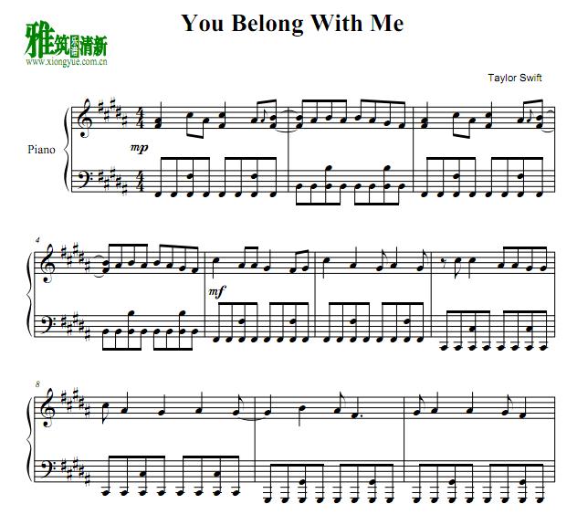 Taylor Swift - You Belong With Me钢琴谱