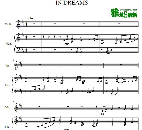 指环王 IN DREAMS小提琴钢琴伴奏谱