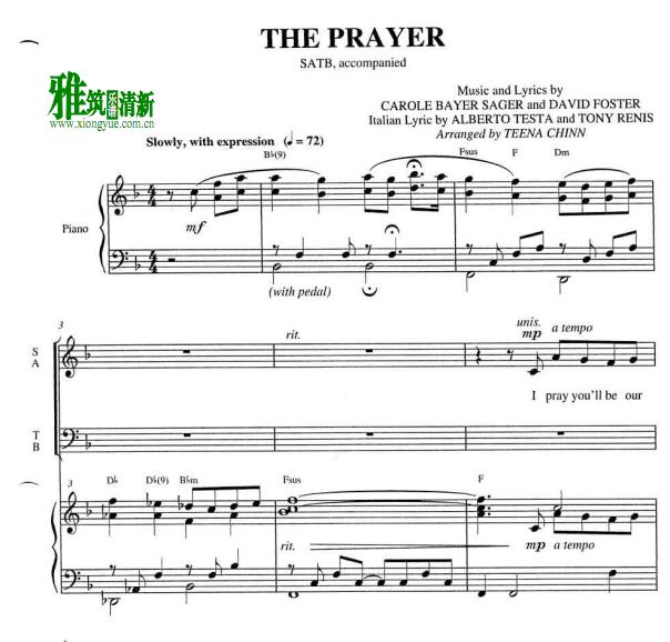The Prayer四声部合唱钢琴伴奏谱 SATB