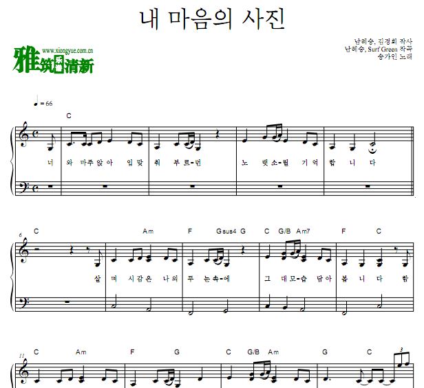 宋佳人 爱的迫降OST Part6 我心的照片钢琴独奏谱