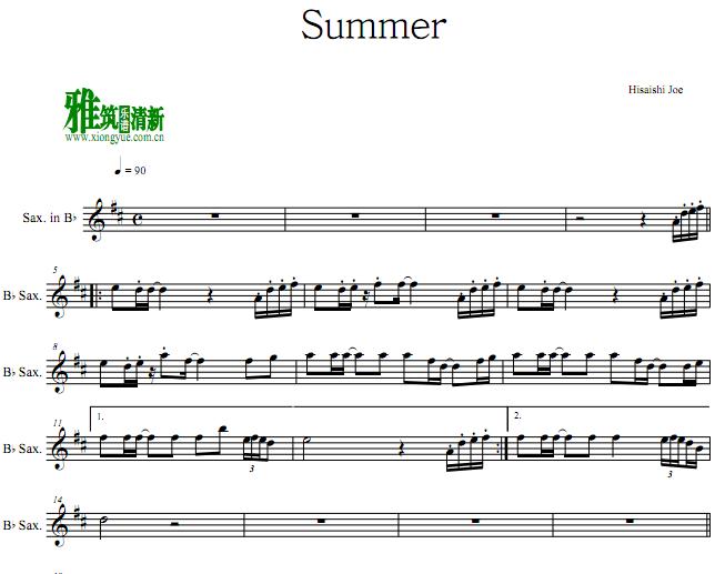 久石让Hisaishi Joe菊次郎的夏天-Summer 降B萨克斯谱