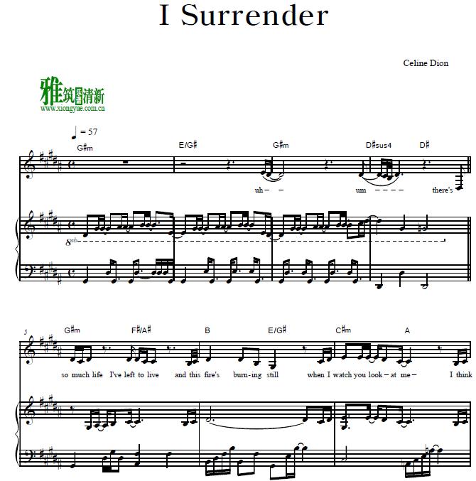 Celine Dion席琳·迪翁 - I Surrender钢琴伴奏谱