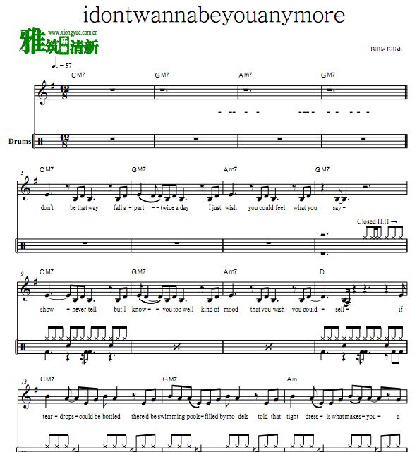 Billie Eilish - idontwannabeyouanymore 鼓谱