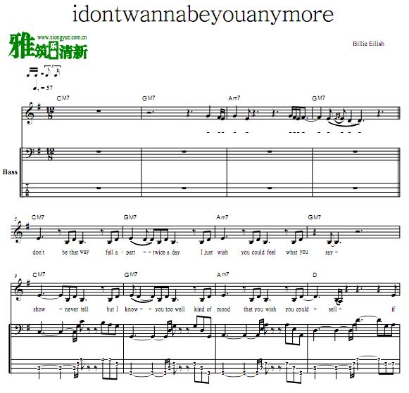 Billie Eilish - idontwannabeyouanymore 贝斯谱
