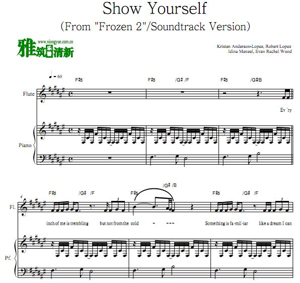 FROZEN2 - Show Yourself 长笛钢琴二重奏谱 F#-G-Ab调