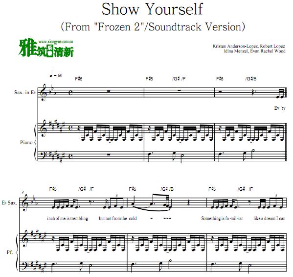 FROZEN2 - Show Yourself中音萨克斯钢琴二重奏谱