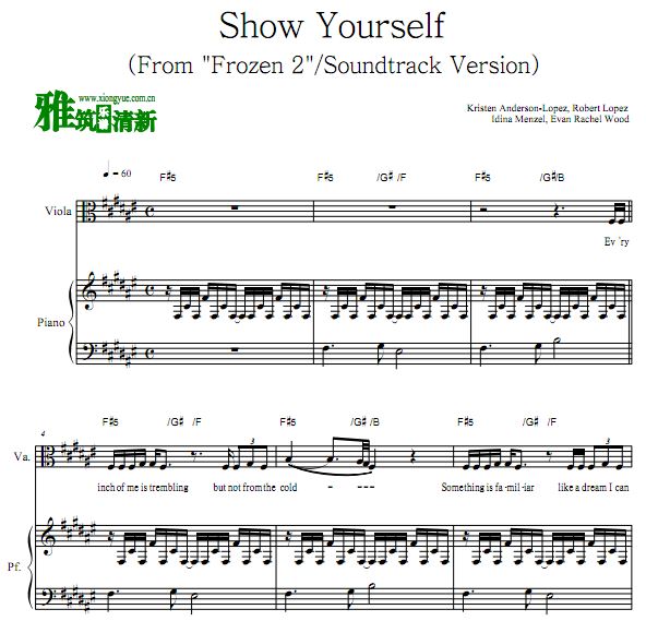 FROZEN2 - Show Yourself 中提琴钢琴合奏谱