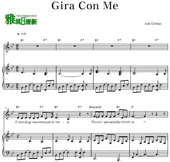Josh Groban - Gira Con Me声乐钢琴伴奏歌谱