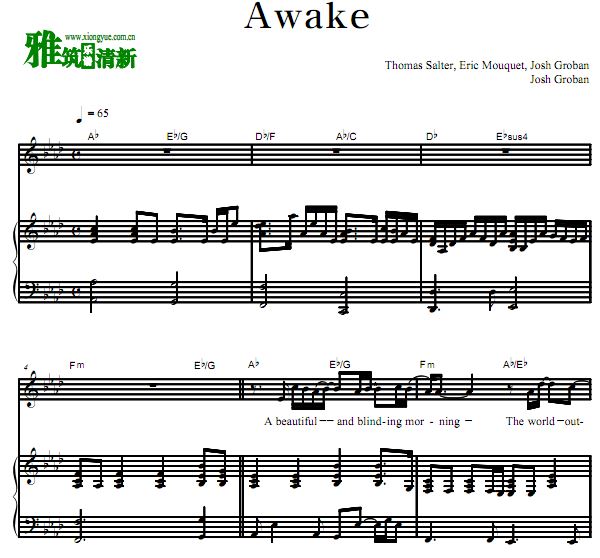 Josh Groban - Awake伴奏弹唱钢琴谱 歌谱