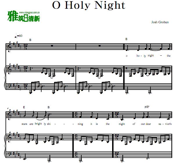 Josh Groban - 圣善夜O Holy Night(B调)声乐歌谱 钢琴伴奏谱