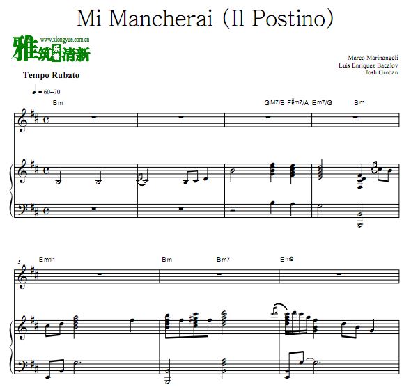 Josh Groban - Mi Mancherai (Il Postino)声乐钢琴伴奏谱