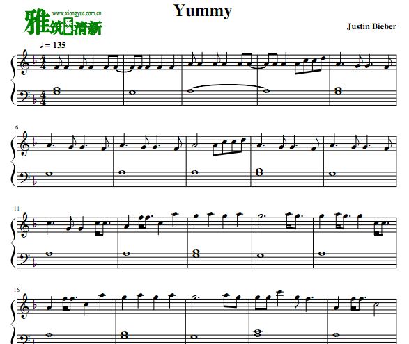 Justin Bieber - Yummy钢琴谱