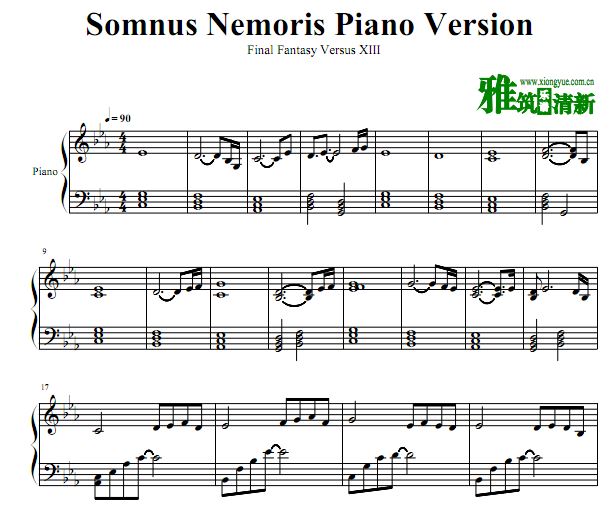 最终幻想13  Somnus Nemoris 钢琴谱