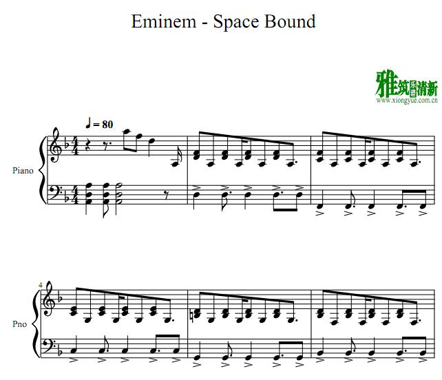 Eminem - Space Bound钢琴谱
