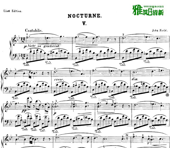 菲尔德 降B大调第五号夜曲 H37钢琴谱