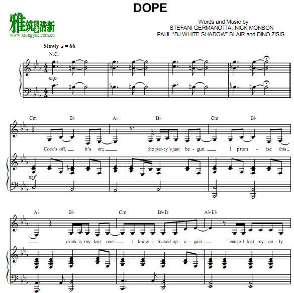Lady Gaga - Dope钢琴伴奏谱