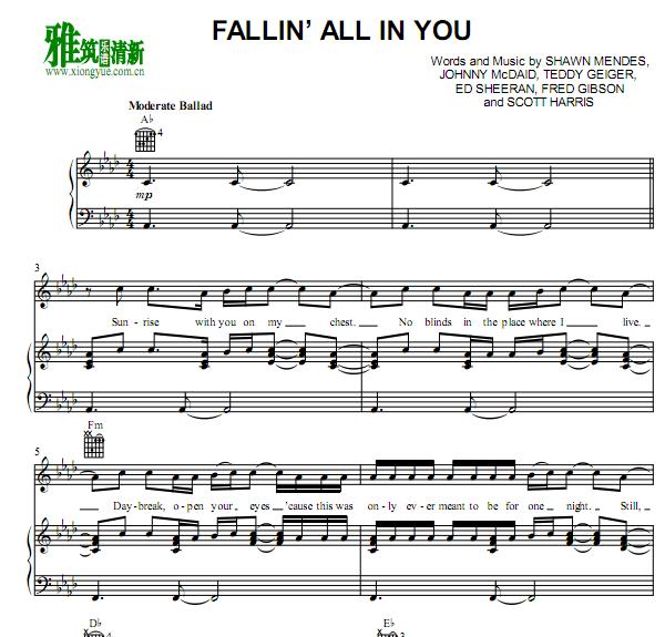 Shawn Mendes - Fallin' All in You钢琴谱