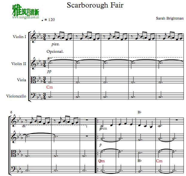 斯卡布罗集市 Scarborough Fair弦乐四重奏谱
