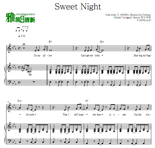 梨泰院CLASS OST12 V - Sweet Night钢琴伴奏谱