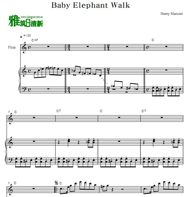 Henry Mancini - Baby Elephant Walk 小象漫步长笛钢琴谱