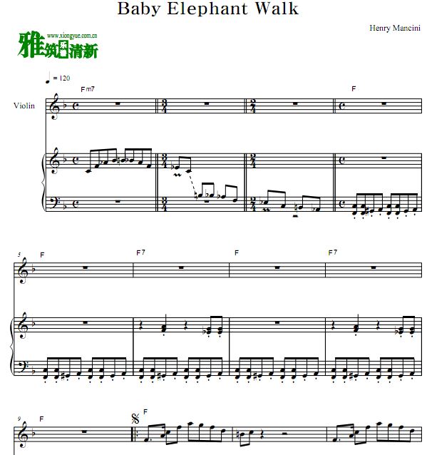 Henry Mancini - Baby Elephant Walk 小提琴钢琴二重奏谱