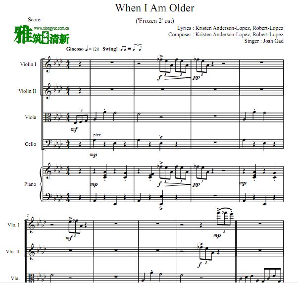 FROZEN2 - When I Am Older 钢琴五重奏谱