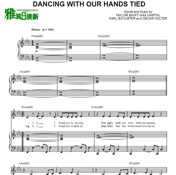 Taylor Swift - Dancing with Our Hands Tied弹唱伴奏钢琴谱 歌谱