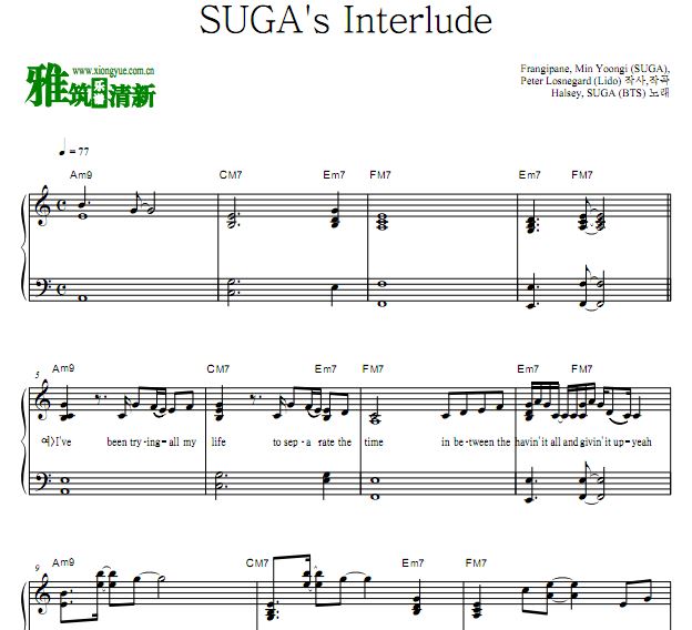 SUGA/Halsey - SUGA's Interlude钢琴谱