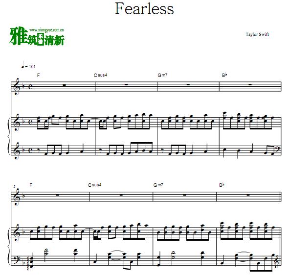 Taylor Swift - Fearless歌谱 弹唱钢琴谱