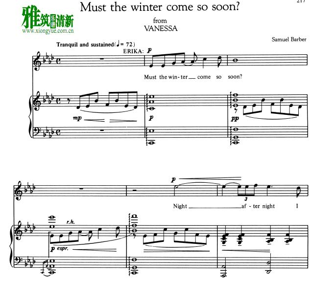 Samuel Barber - Must the winter come so soon钢琴伴奏谱