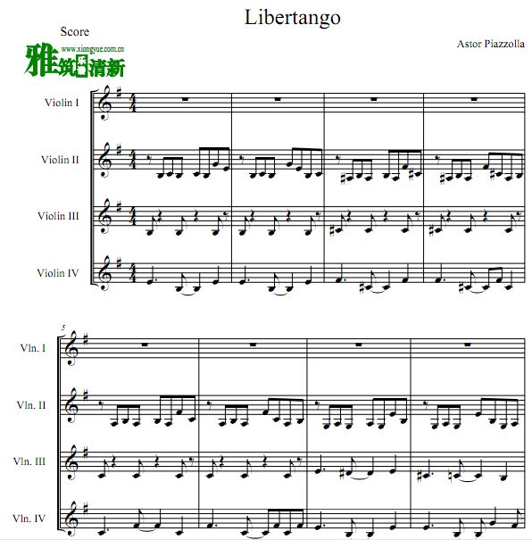 自由探戈libertango小提琴四重奏谱