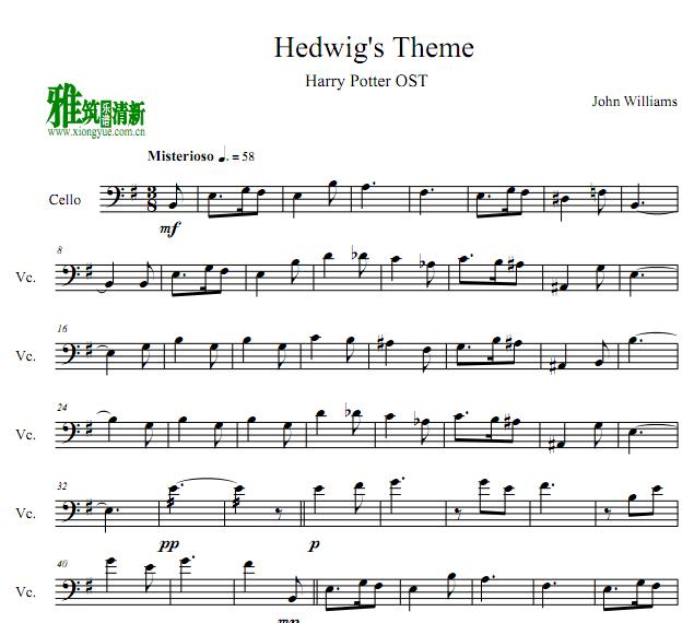 哈利波特海德薇主题曲 Hedwig's Theme大提琴谱