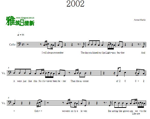 Anne-Marie  2002大提琴谱