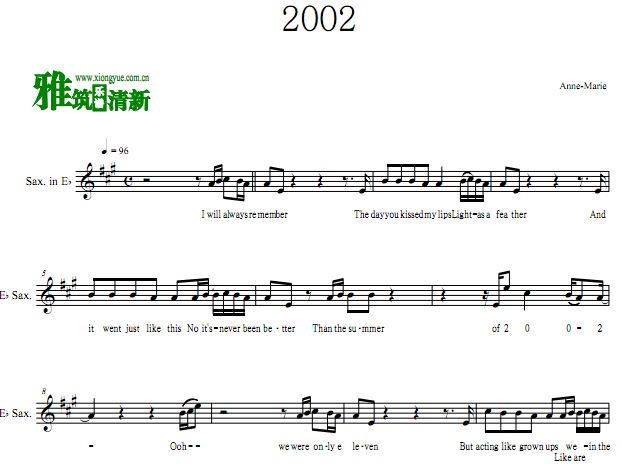 Anne-Marie  2002中音萨克斯谱