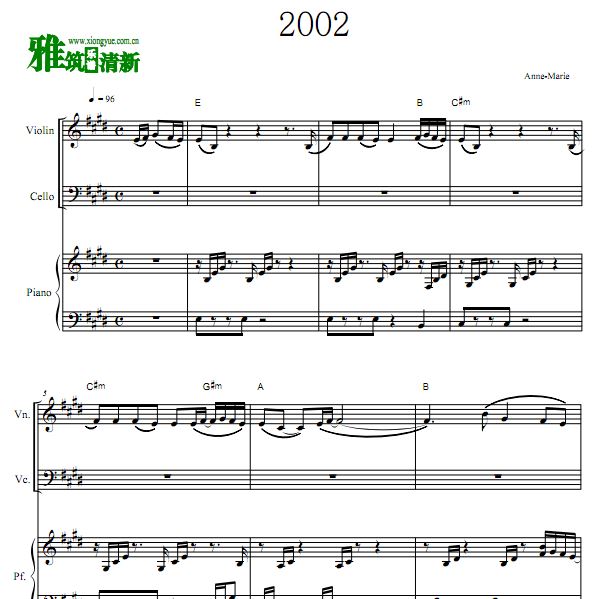 Anne-Marie  2002小提琴大提琴钢琴合奏谱 弦乐钢琴三重奏谱