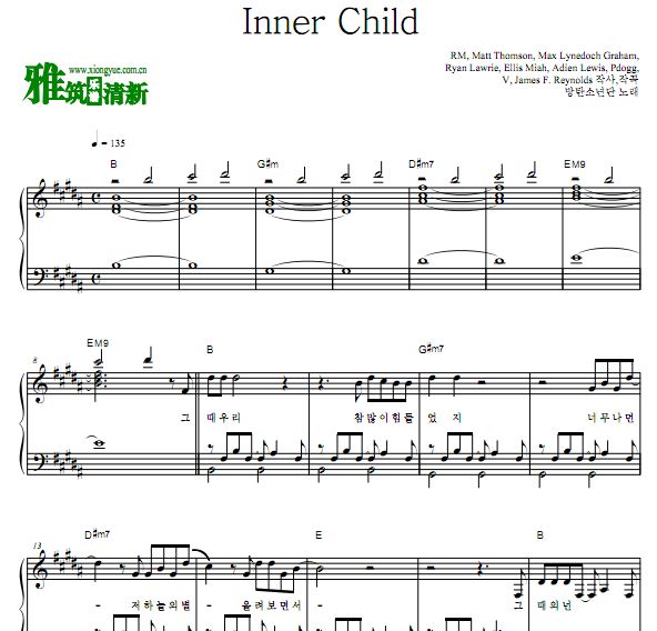 BTS - Inner Child独奏钢琴谱