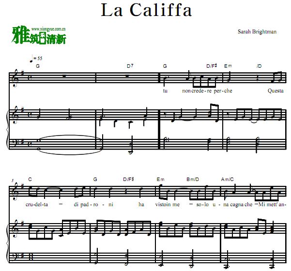 La Califfa - Sarah Brightman声乐钢琴伴奏歌谱