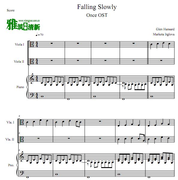 电影once插曲 Falling Slowly双中提琴钢琴谱