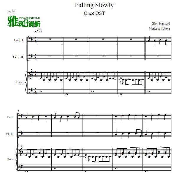 once插曲 Falling Slowly大提琴二重奏钢琴伴奏谱