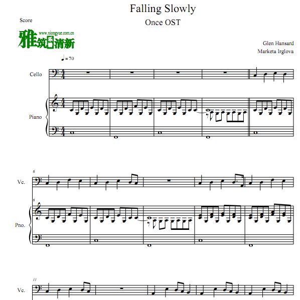 Once插曲 Falling Slowly大提琴钢琴伴奏谱