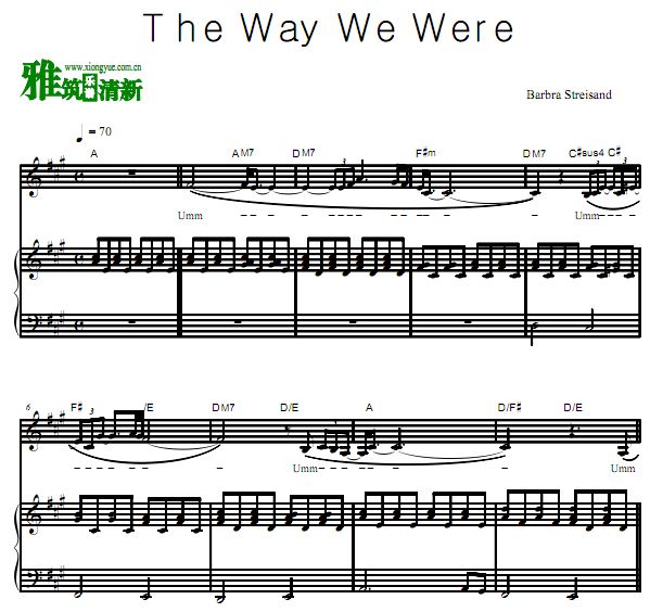Barbra Streisand 往日情怀 The Way We Were钢琴弹唱伴奏谱 歌谱