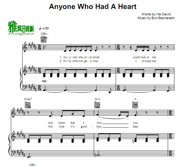 Burt Bacharach - Anyone Who Had A Heart钢琴伴奏谱