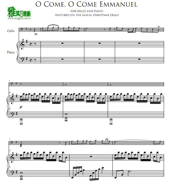 ThePianoGuys版 上帝与我们同在 O come, O come, Emmanuel 大提琴钢琴谱